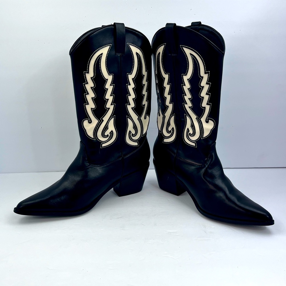 BILLINI NORVA COWGIRL BOOTS, BLACK & BONE COLOR, POINTED TOE, MAN-MADE, SIZE 10 - Picture 7 of 13